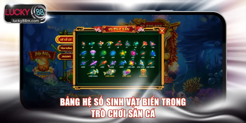 Bảng hệ số sinh vật biển trong trò chơi săn cá