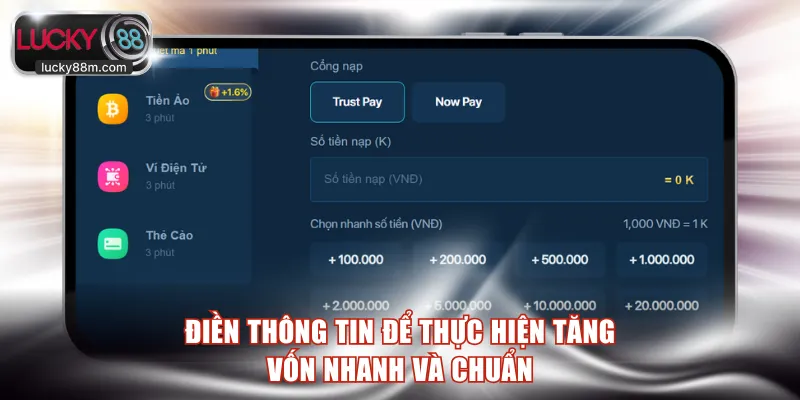 Điền thông tin để thực hiện tăng vốn nhanh và chuẩn